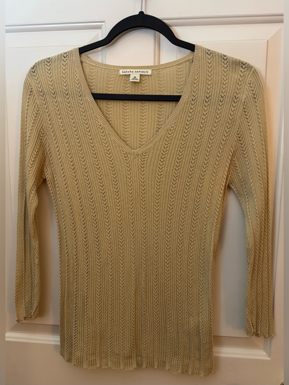 Banana Republic Top/Light Sweater 100% Cotton V-Neck Open Knit Sweater Size-M